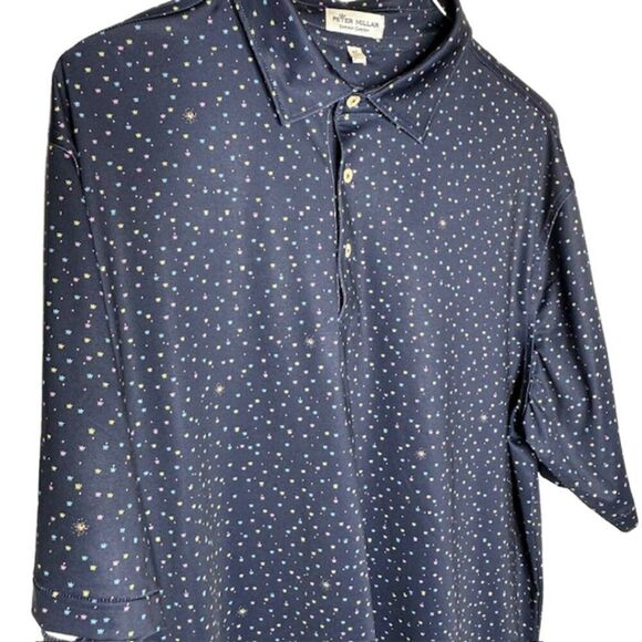 Peter Millar Large Tall Summer Comfort Navy Polo with Colorful Small Crowns - Picture 3 of 6